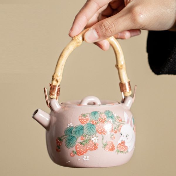 Чайник в стилі династії Сун "Полуничне кроленя" ручної роботи крижана глазур 230 мл, Китай id_9084 фото