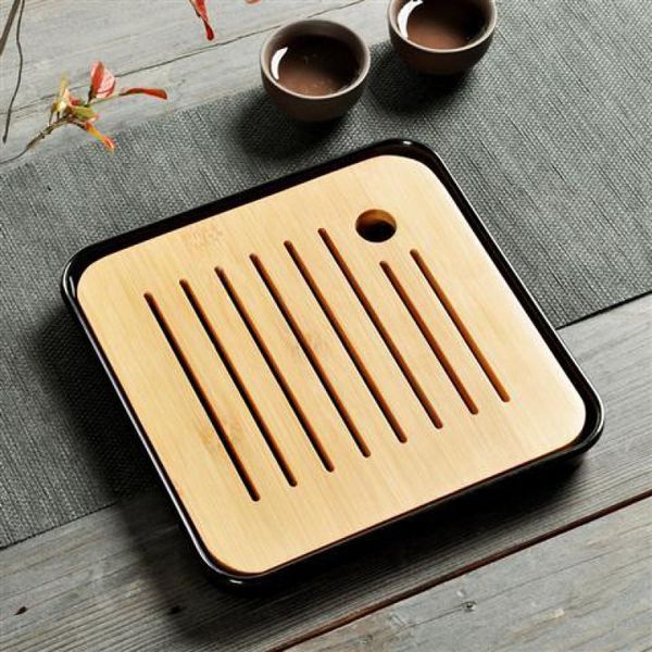 Чабань бамбукова (столик) для чайної церемонії з чорним піддоном 20х20х2.5см, Китай id_3723 фото