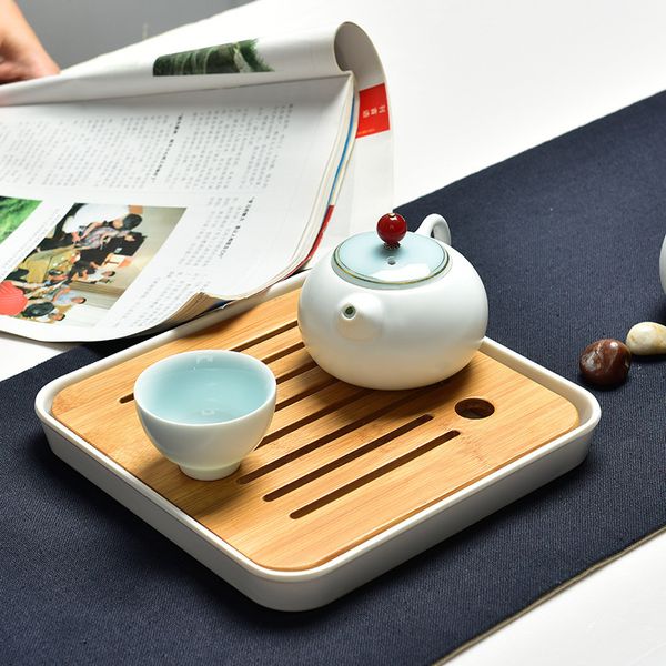 Чабань бамбукова (столик) для чайної церемонії з білим піддоном 20х20х2.5см, Китай id_3724 фото