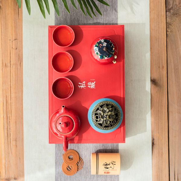 Набір посуду "Танцюючий журавель" для чайної медитації з пальником для пахощів вишня, Китай id_8956 фото