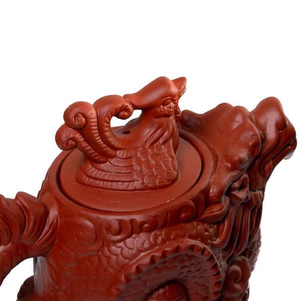 Чайник Дракон та фенікс з ісинської глини "Символ багатства, щастя та удачі" червоний 390 мл, Китай id_8858 фото