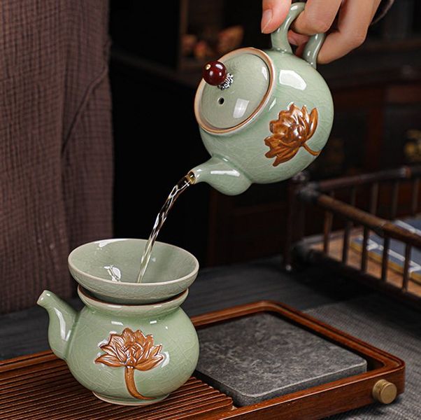 Чайний набір Лотос на крижаній глазурі в подарунковій упаковці, Китай id_8346 фото