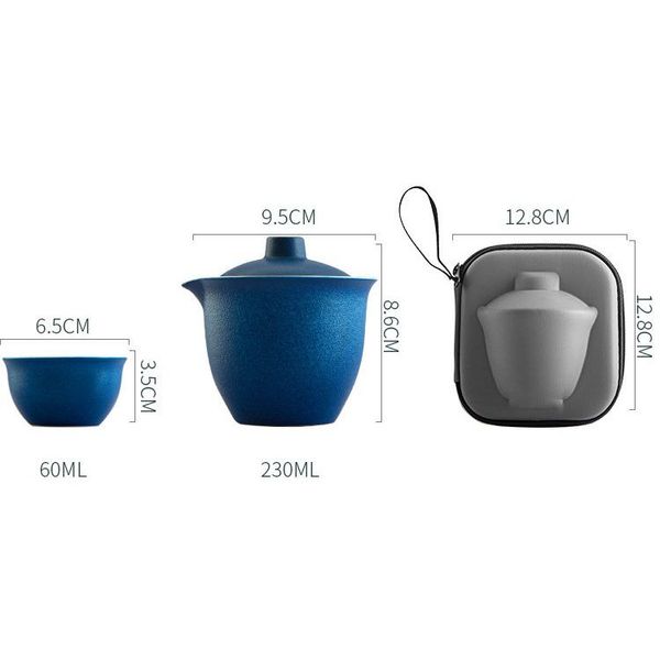 Дорожній набір посуду з кераміки гайвань і три піали темно-синій, Китай id_7982 фото
