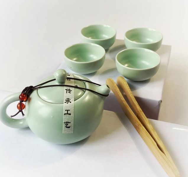 Набір посуду Нефрит для чайної церемонії дорожній на 4 персони з чабанью, Китай id_843 фото