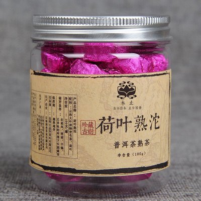 Подарунковий чай Шу Пуер Лист лотосу стиглий міні точі 18шт банка 100г, Китай id_8558 фото