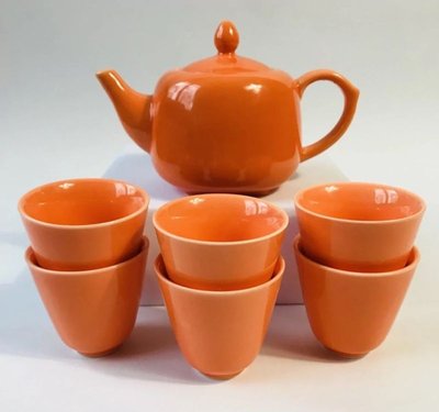 Фарфоровий набір для чайної церемонії на 6 персон помаранчевий, Китай id_970 фото