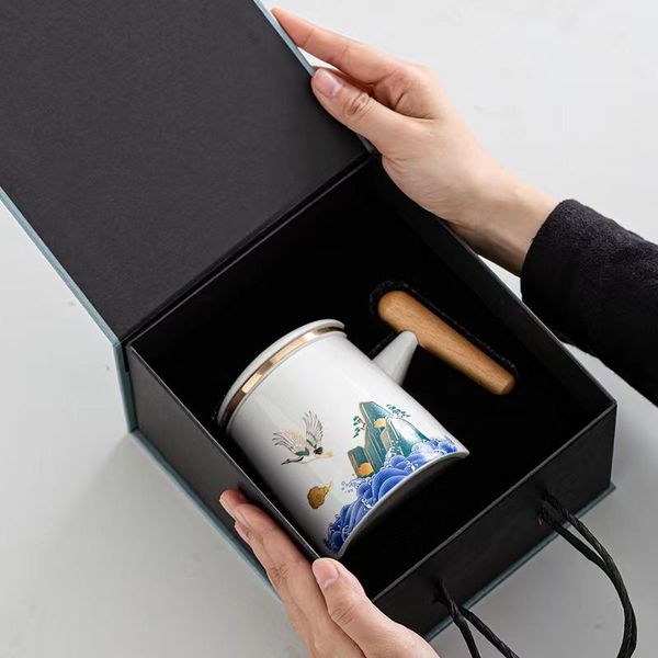 Чашка з заварником Журавель благополуччя ручної роботи біла, Китай id_7856 фото
