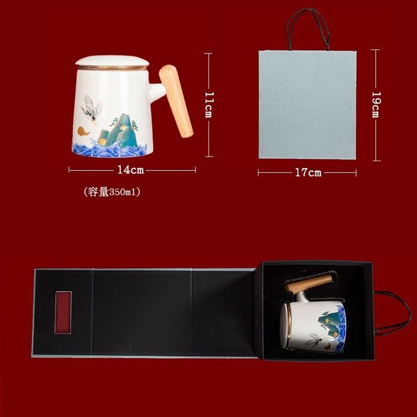 Чашка з заварником Журавель благополуччя ручної роботи біла, Китай id_7856 фото
