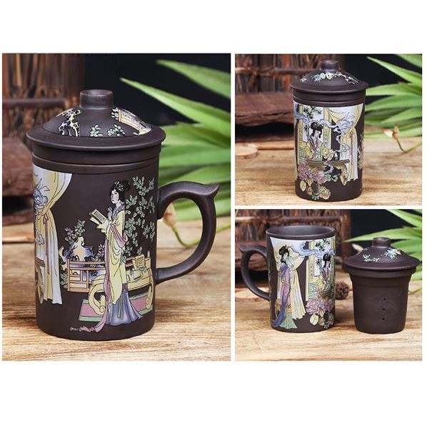 Чашка-заварник з ісинської глини Наложниці в імператорському саду коричнева 300 мл id_8835 фото